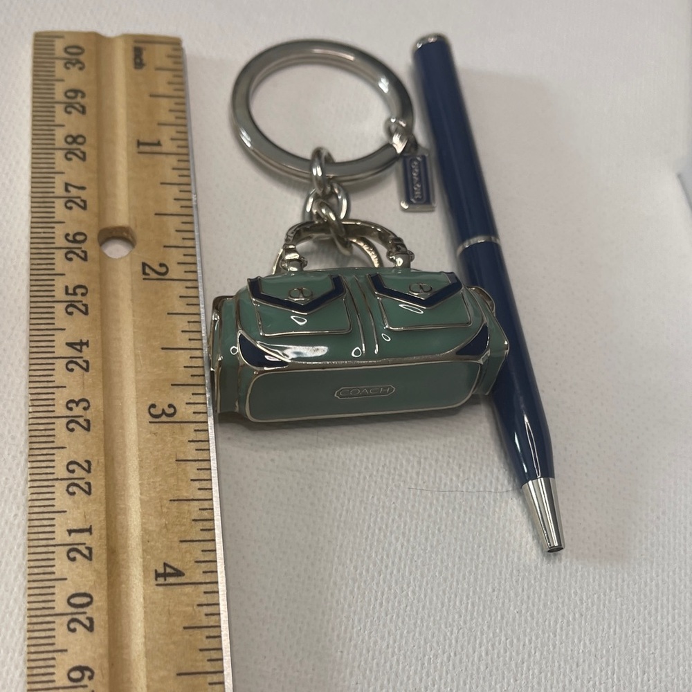 Coach Teal and Navy Enamel Bag Keychain and Black Vintage Coach Pen - Picture 6 of 7